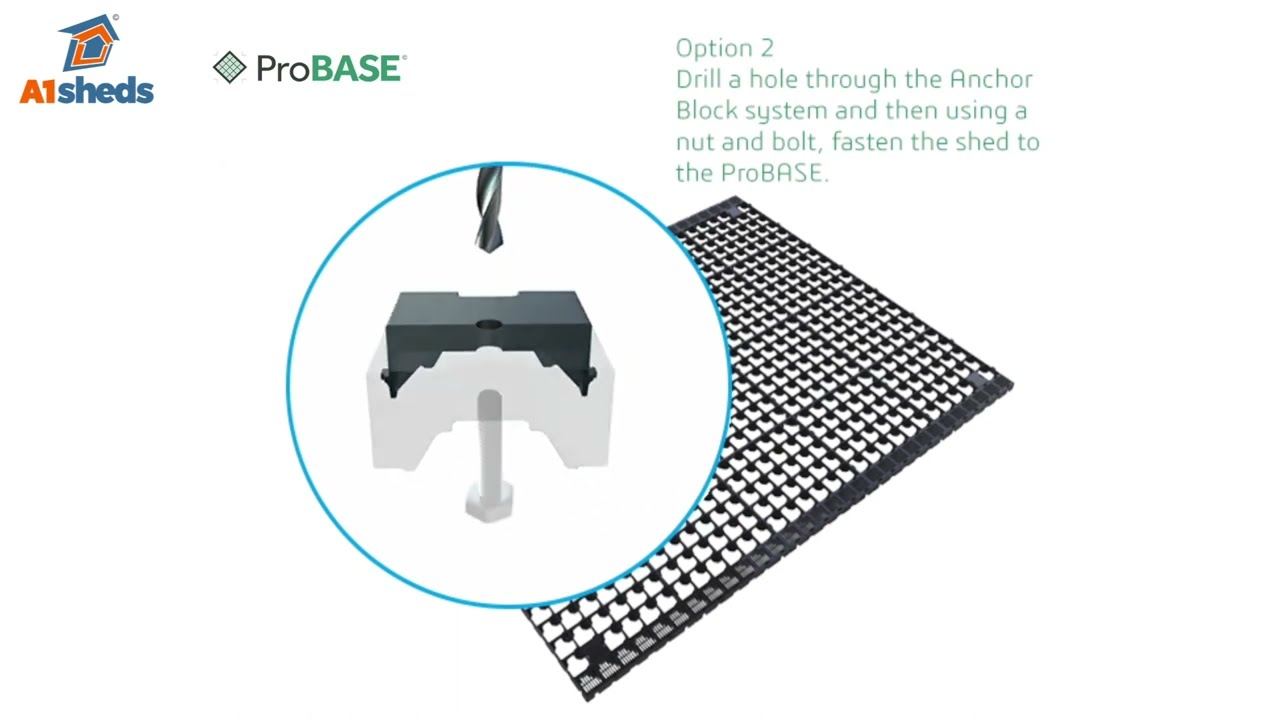 ProBASE QuickFIT: NEW plastic shed base grid foundation system with French Drain and Fixing Anchors