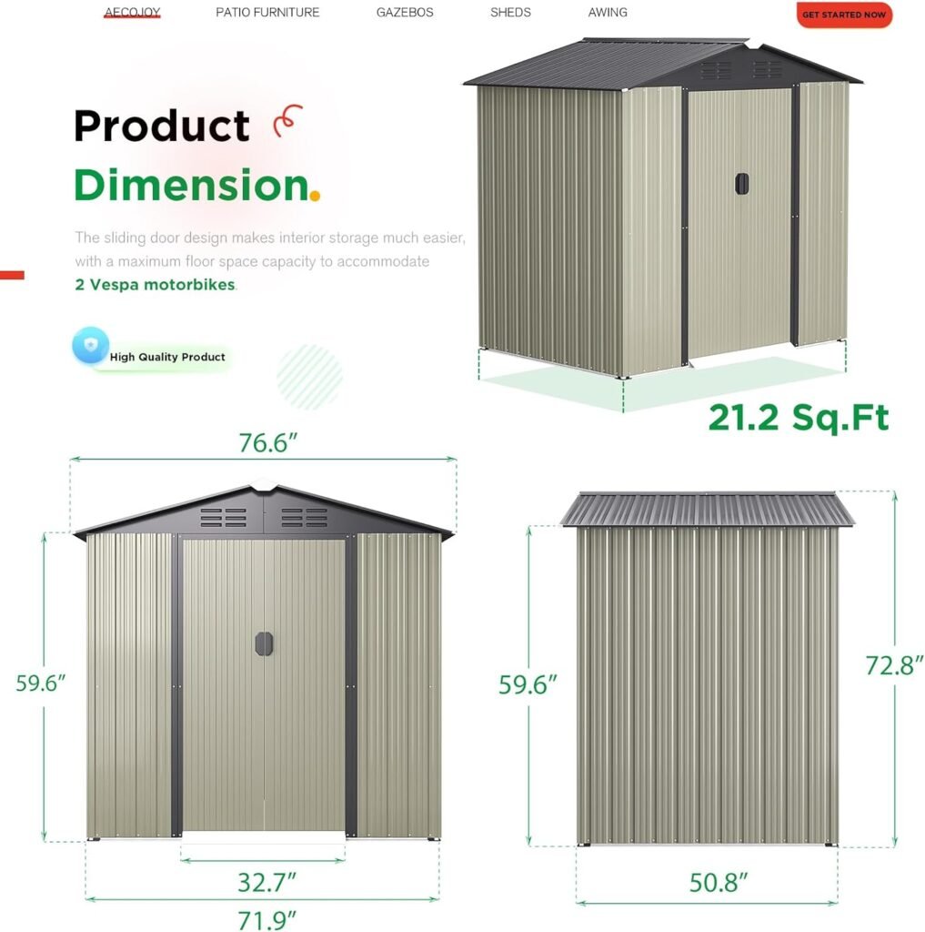 AECOJOY 6 x 6 Outdoor Storage Shed, Metal Shed with Design of Lockable Doors, Utility and Tool Storage for Garden, Backyard, Patio, Outside use