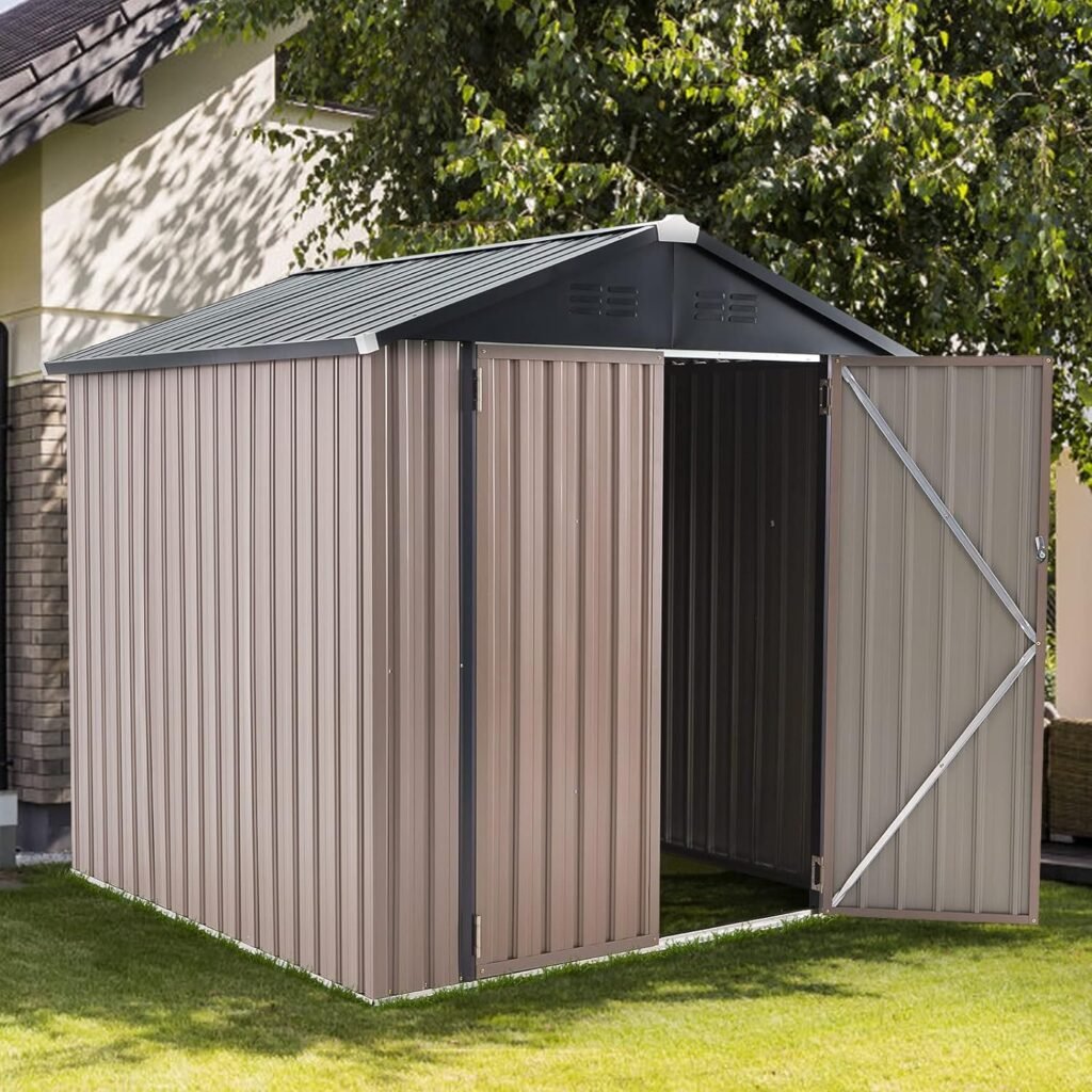 AECOJOY 6 x 6 Outdoor Storage Shed, Metal Shed with Design of Lockable Doors, Utility and Tool Storage for Garden, Backyard, Patio, Outside use