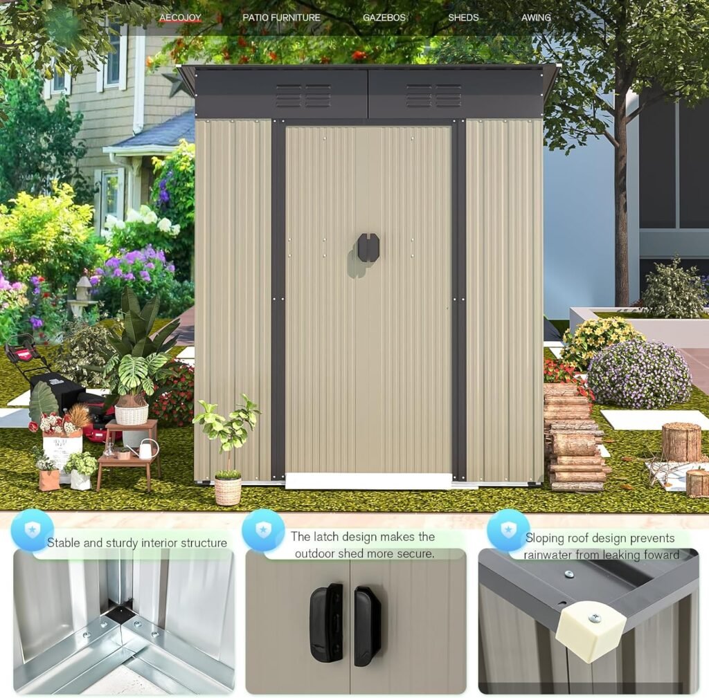 AECOJOY 6 x 6 Outdoor Storage Shed, Metal Shed with Design of Lockable Doors, Utility and Tool Storage for Garden, Backyard, Patio, Outside use