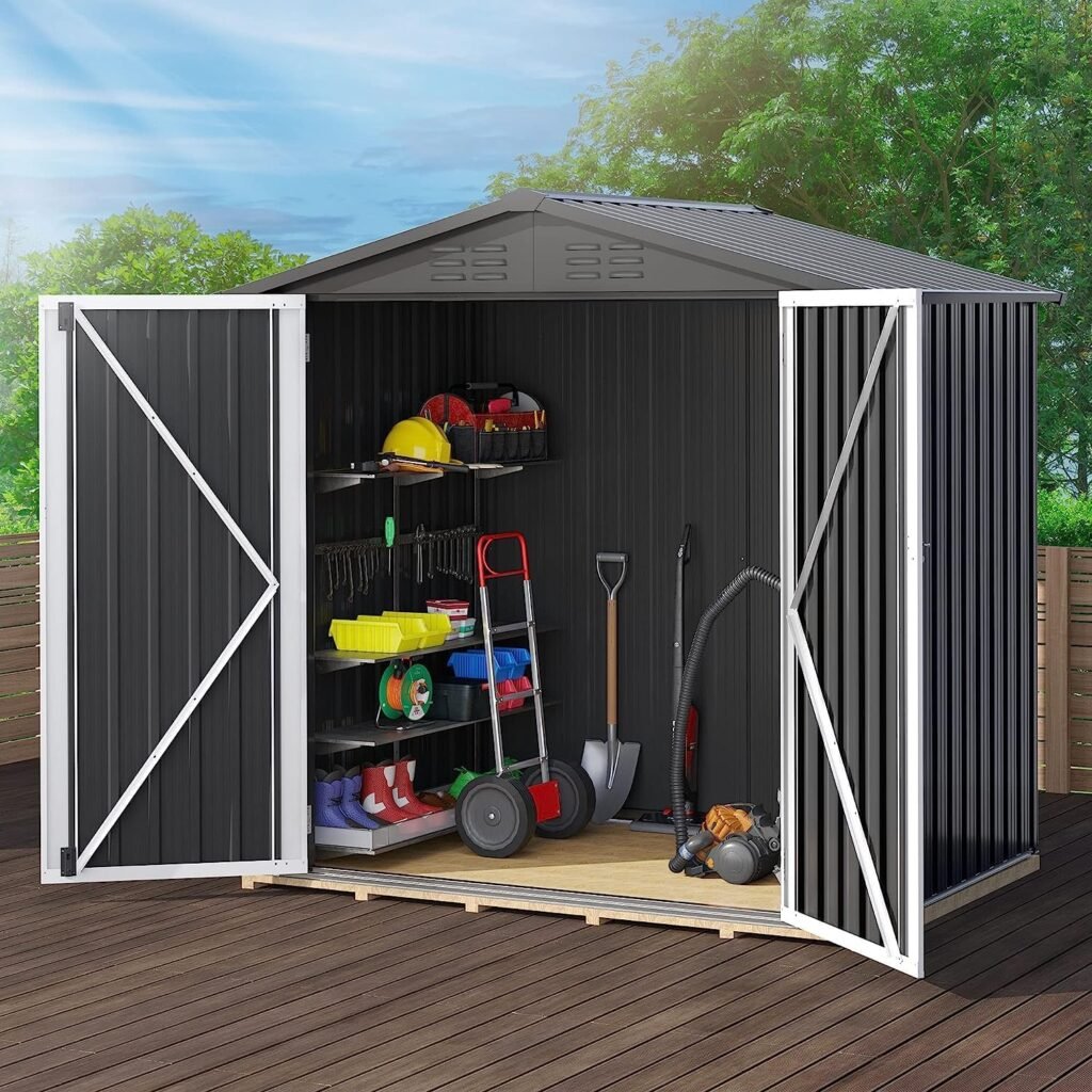 Amazon.com : DWVO 6 x 4 Outdoor Storage Shed, Large Metal Tool Sheds, Heavy Duty Storage House with Lockable Doors  Air Vent for Backyard Patio Lawn to Store Bikes, Tools, Lawnmowers,Dark Gray : Patio, Lawn  Garden