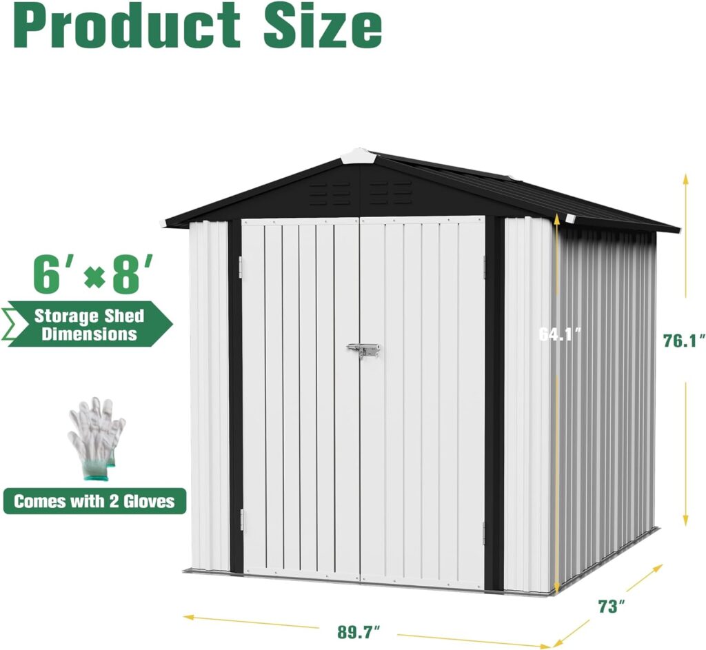 Amazon.com : Flamaker Storage Shed Waterproof Metal Garden Shed with Lockable Door Utility Tool Shed Outdoor Storage for Backyard, Patio and Lawn (6 x 8 FT, White) : Patio, Lawn  Garden