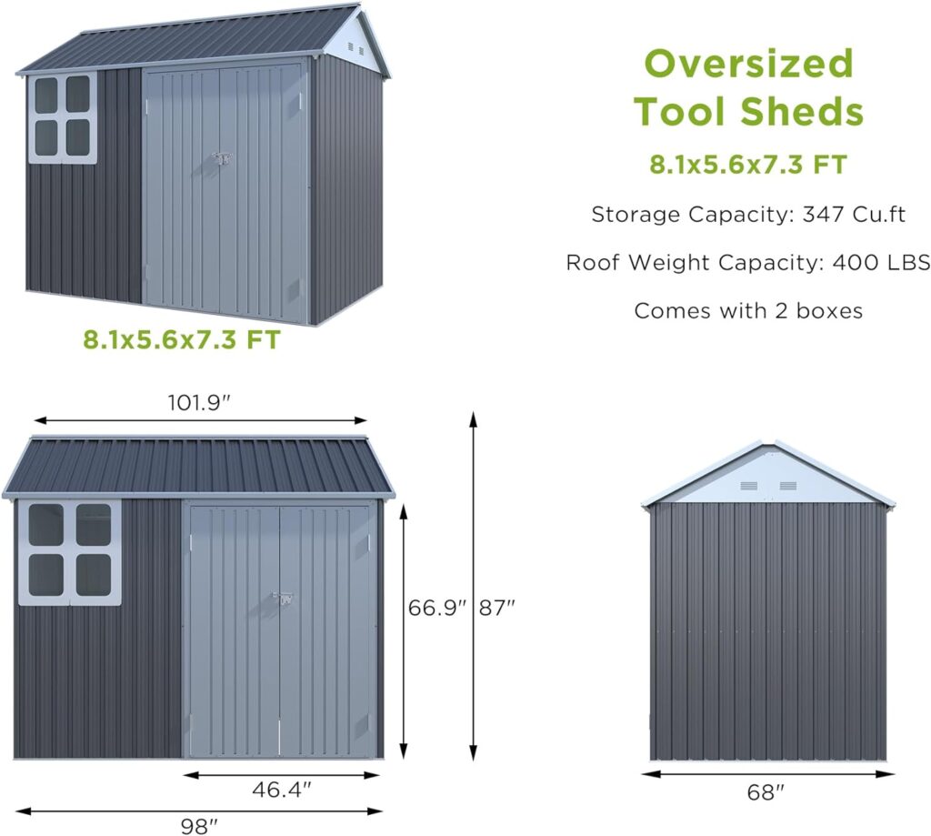 Amazon.com : VanAcc 8x6x7.5 FT Shed Nordic Cottage Storage Shed 4-pane Window Outdoor Metal Garden House Double Lockable Hinged Doors for Patio Backyard Garden Lawn Dark Grey/White : Patio, Lawn  Garden