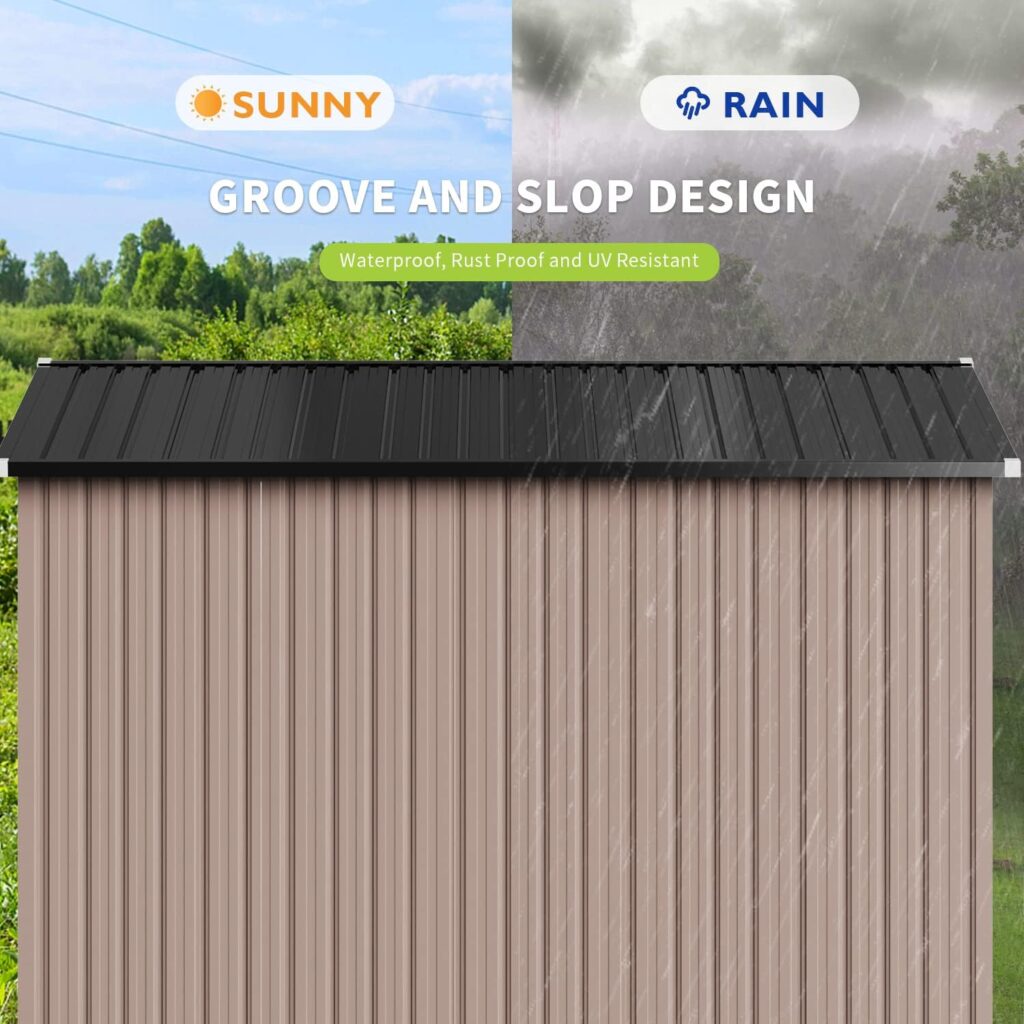 Aoxun 8 x 6 ft Outdoor Shed - Storage Sheds Galvanized Metal Shed with Air Vent and Large Size Door, Tool Storage Backyard Shed Bike Shed, Tiny House Garden Tool Storage Shed for Backyard Patio Lawn