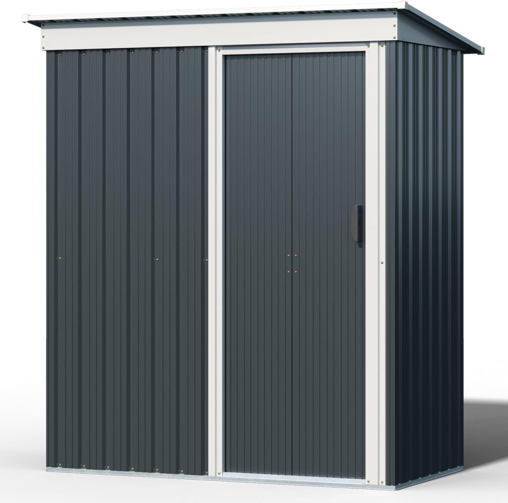 Aoxun 8 x 6 ft Outdoor Shed - Storage Sheds Galvanized Metal Shed with Air Vent and Large Size Door, Tool Storage Backyard Shed Bike Shed, Tiny House Garden Tool Storage Shed for Backyard Patio Lawn