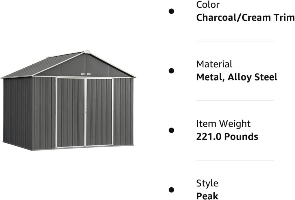 Arrow 10 x 8 EZEE Shed Charcoal with Cream Trim Extra High Gable Steel Storage Shed