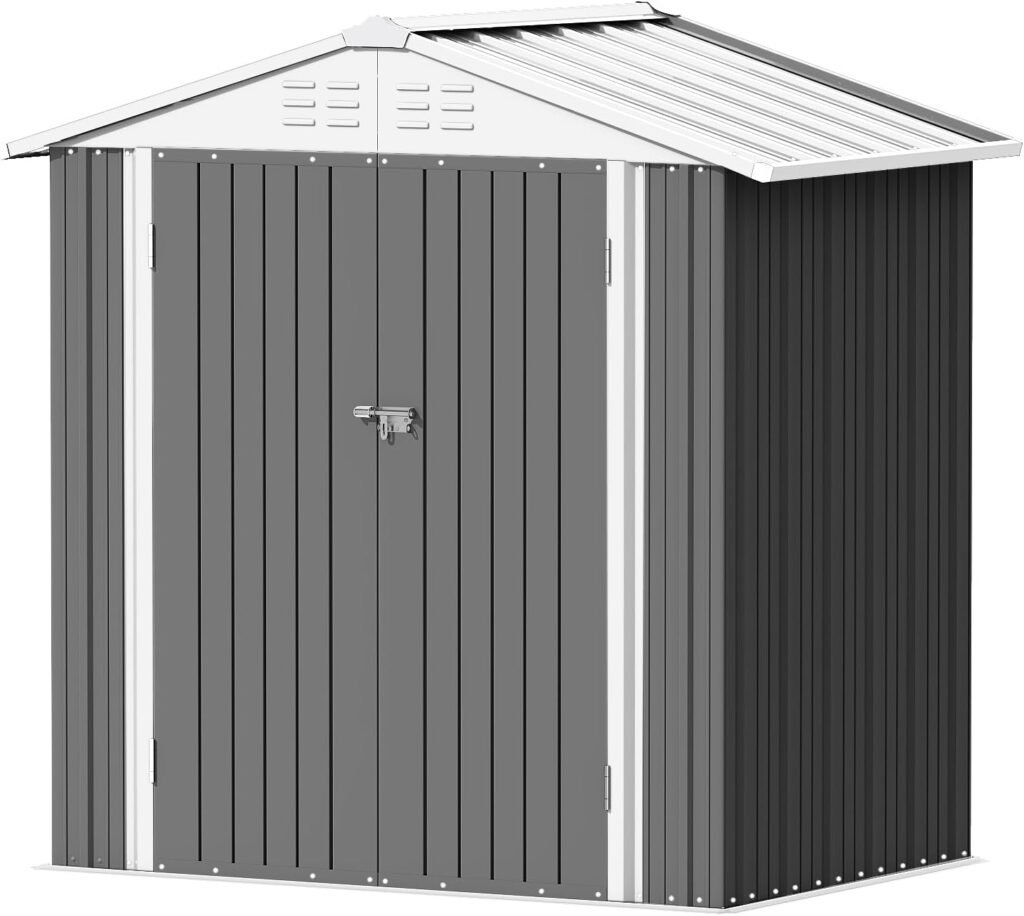 Devoko Outdoor Storage Shed 6 x 4 FT Lockable Metal Garden Shed Steel Anti-Corrosion Storage House with Double Lockable Door for Backyard Outdoor Patio