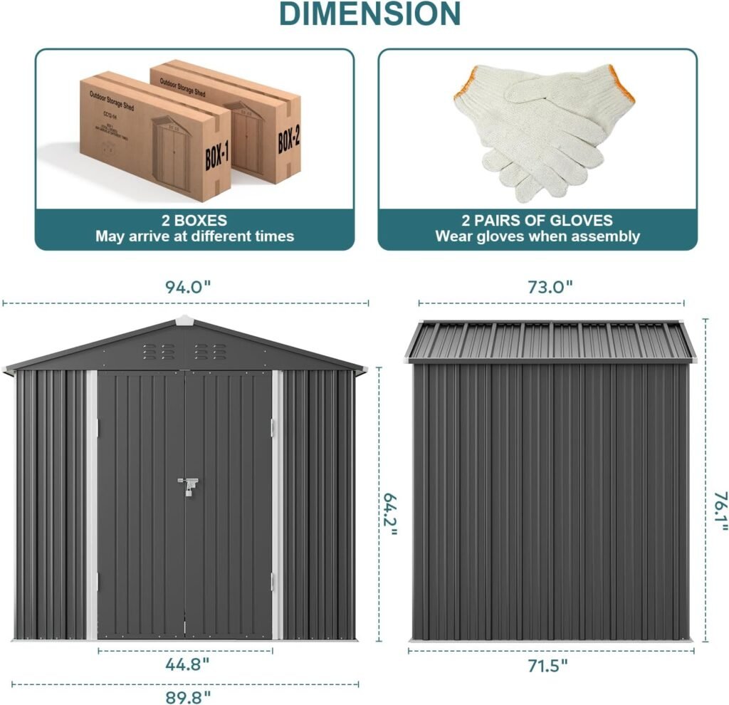 Gizoon Outdoor Storage Shed 8 x 6 FT with Metal Base Frame, Galvanized Metal Garden Shed with Double Lockable Doors, Weather-Resistant Outdoor Storage Clearance for Backyard Patio Lawn-Dark Gray