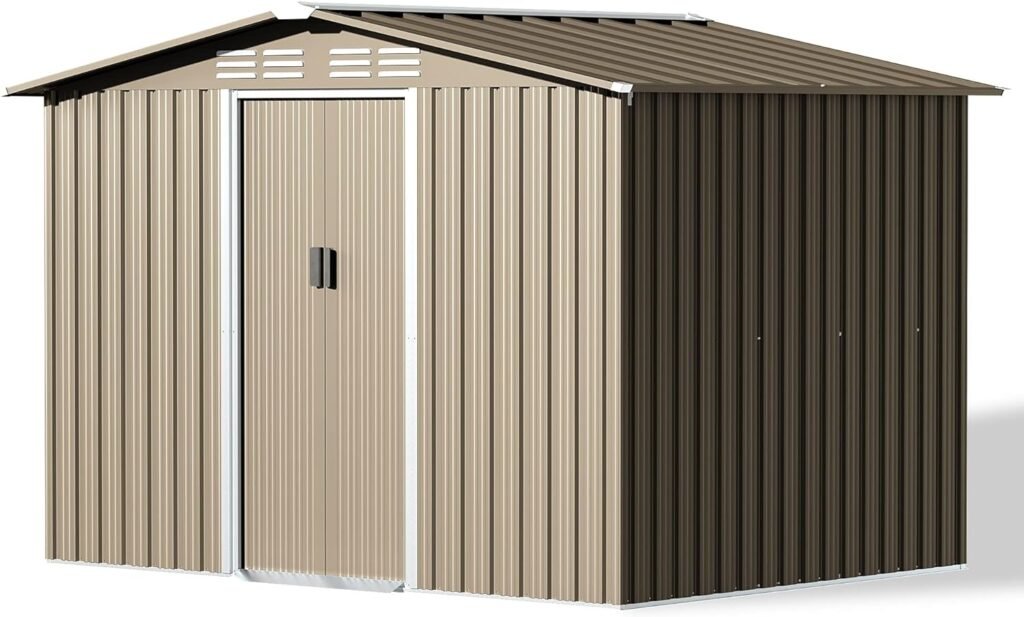 Gotland 8 x 6 Metal Storage Shed for Outdoor with Design of Lockable Slide Doors and Air Vent, Tiny House Utility and Tool Storage for Garden, Backyard, Patio Lawn