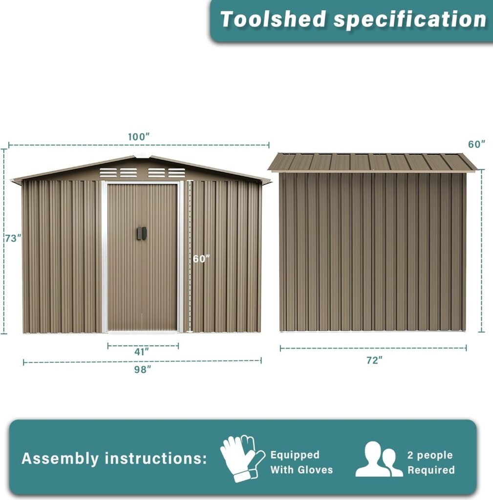 Gotland 8 x 6 Metal Storage Shed for Outdoor with Design of Lockable Slide Doors and Air Vent, Tiny House Utility and Tool Storage for Garden, Backyard, Patio Lawn