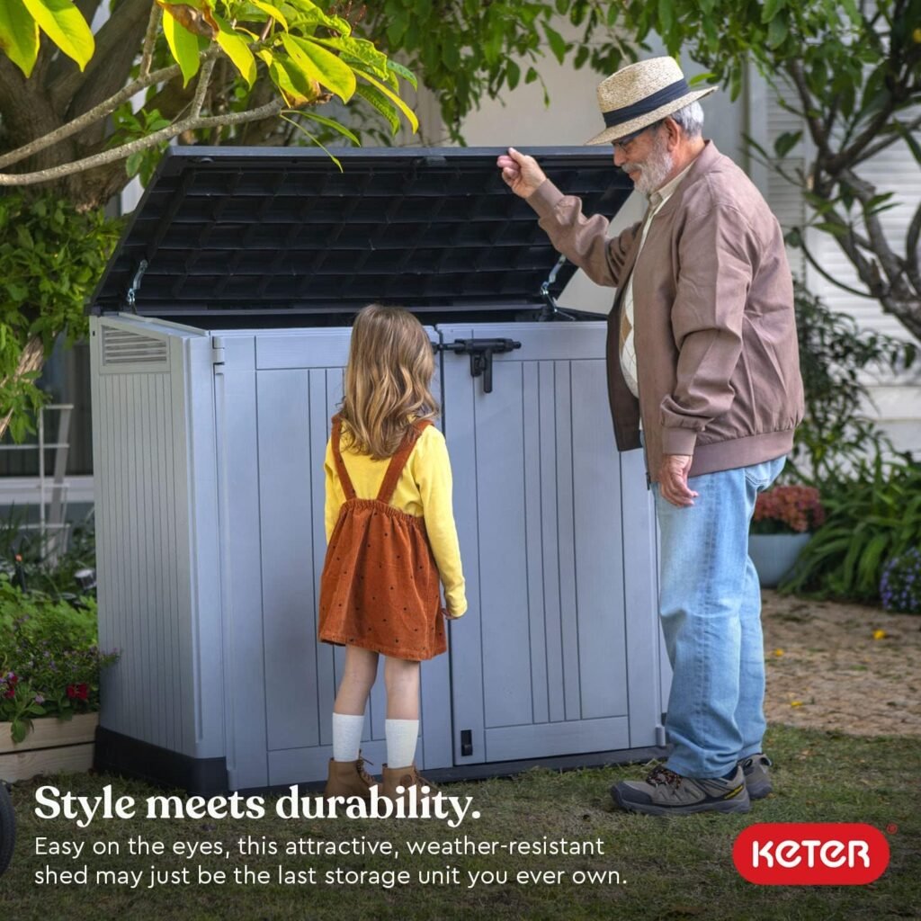 Keter Store-It-Out Prime 4.3 x 2.3 Foot Resin Outdoor Storage Shed with Easy Lift Hinges, Perfect for Trash Cans, Yard Tools, and Pool Toys, Black