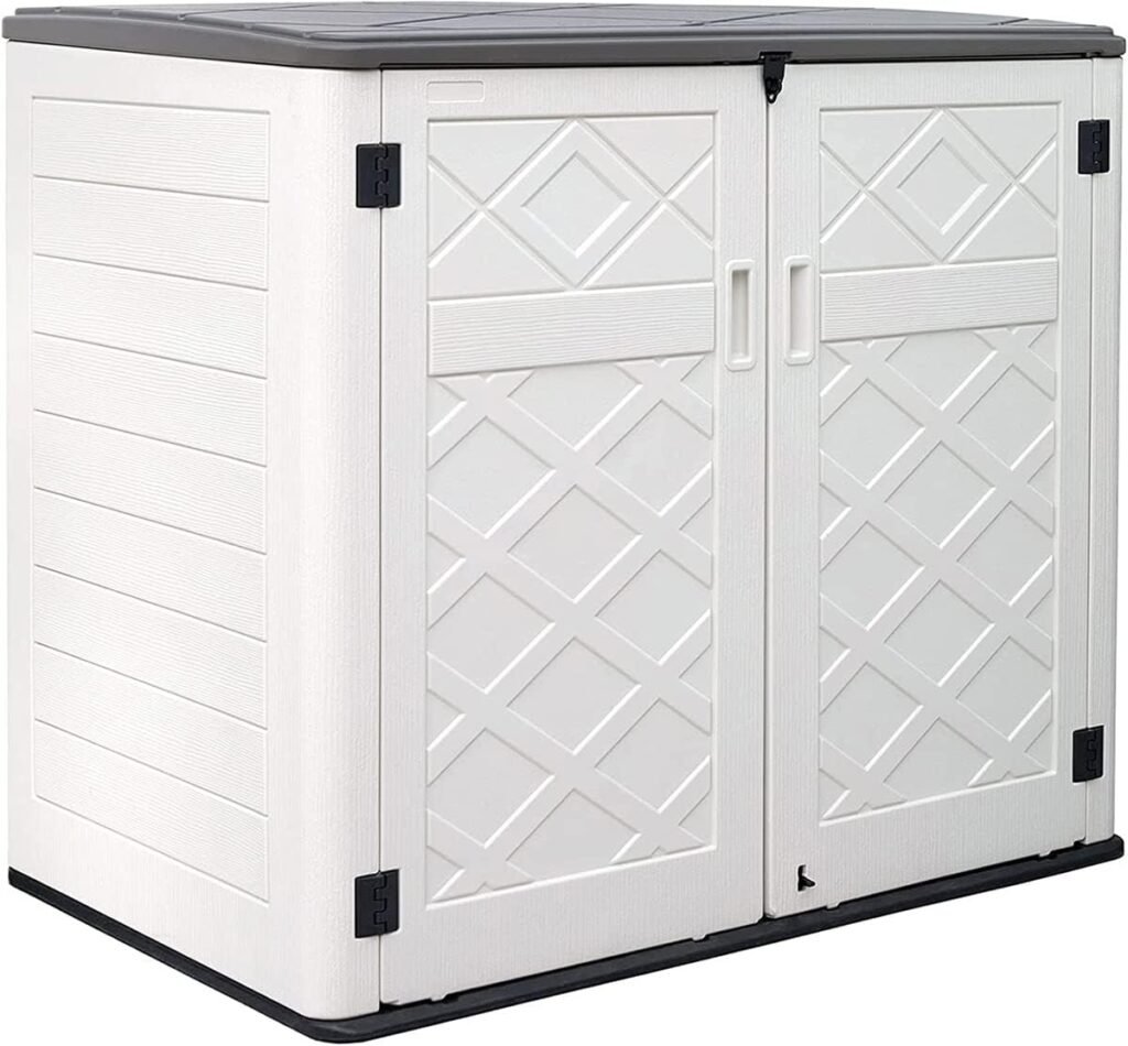 KINYING Larger Outdoor Storage Shed Weather Resistance, Horizontal Storage Box Waterproof for Garden, Patios, Backyards, 48 Cu.ft Capacity for Bike, Garbage Cans, Lawn Mower, Garden Tools