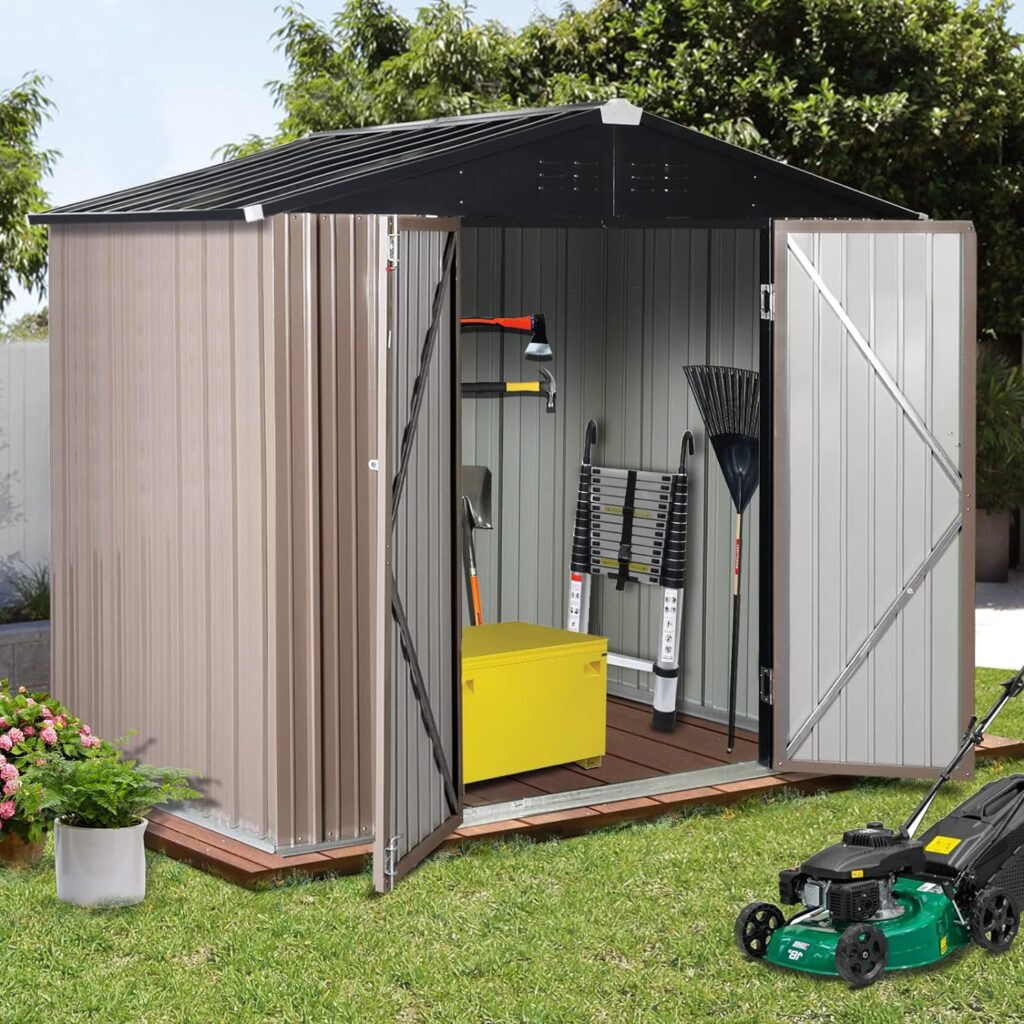 Polar Aurora 8 x 6 FT Outdoor Metal Storage Shed, Steel Garden Shed with Double Lockable Door, Tool Storage Shed for Backyard, Patio  Lawn (8 * 6 ft)