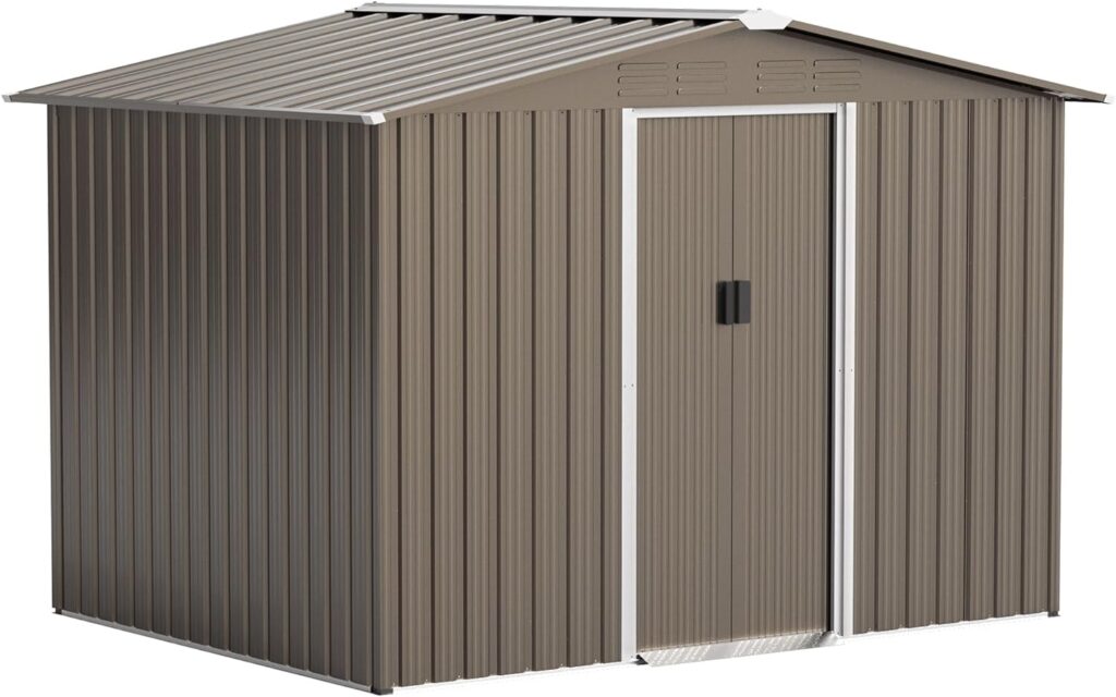 RTDTD 8FT x 6FT Outdoor Storage Shed, Waterproof, Lockable Door Metal Tool Shed with Sliding Door and Air Vents, Storage House for Gardening Tools, Metal Storage Shed for Garden, Backyard, Lawn