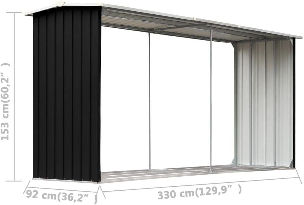 vidaXL Galvanized Steel Log Storage Shed - A Weather-Resistant, Easy Assembly Storage Solution for firewood with Extra Tubes on Sides for Enhanced Stability - Anthracite Color