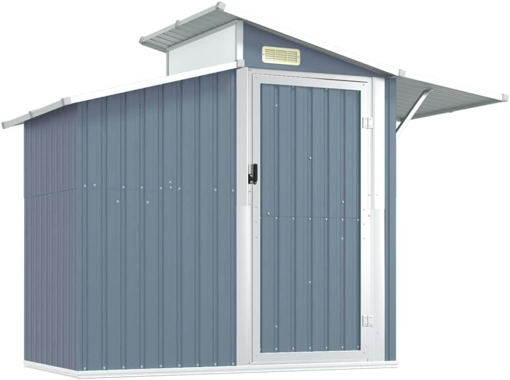 vidaXL Outdoor Galvanized Steel Garden Tool Storage Shed: Spacious, Rust-Resistant, with Vent for Air Circulation and Easy-Access Door