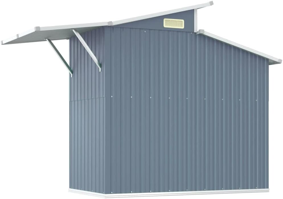 vidaXL Outdoor Galvanized Steel Garden Tool Storage Shed: Spacious, Rust-Resistant, with Vent for Air Circulation and Easy-Access Door