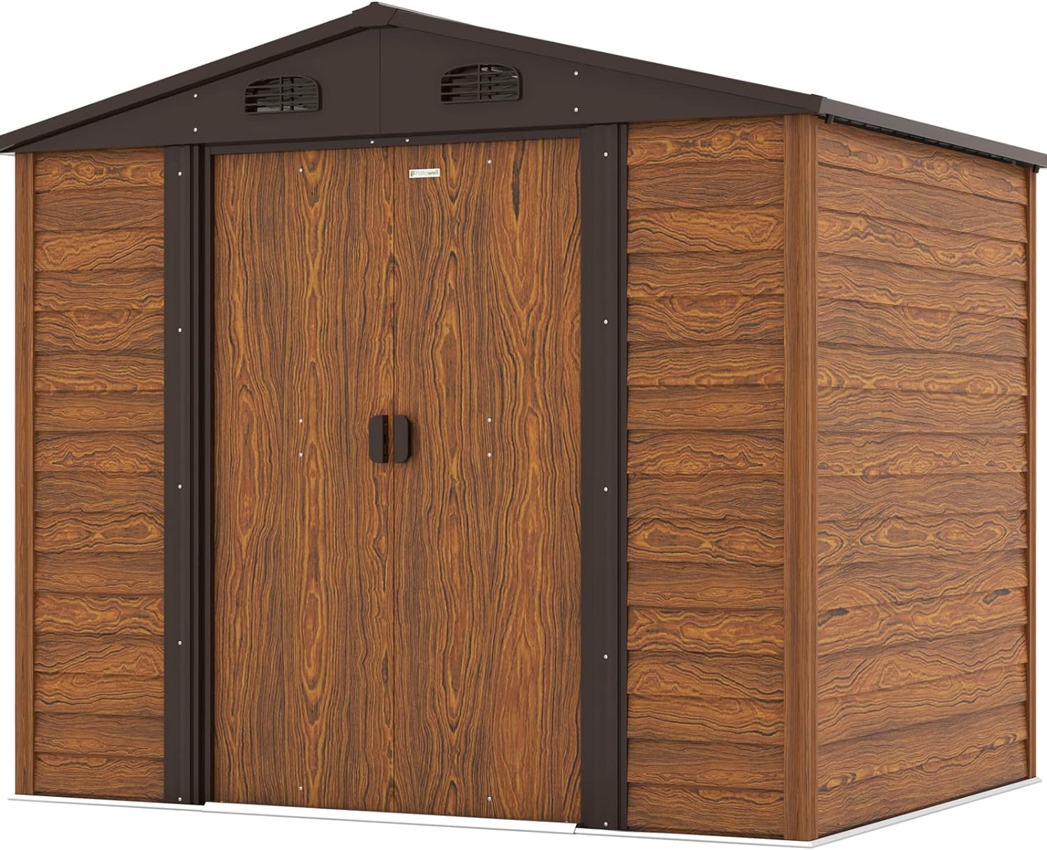 wood look garden tool storage shed overview