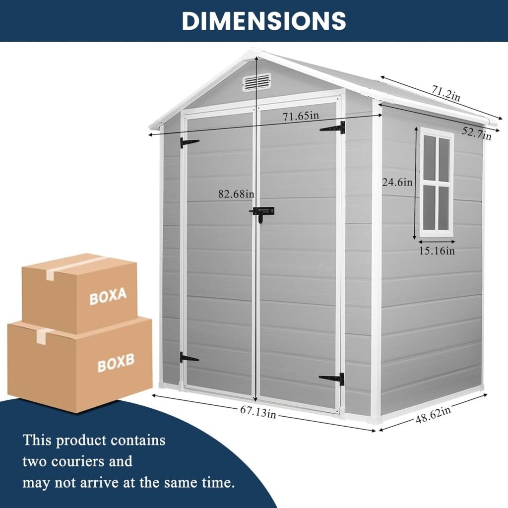 YOFE 4x6FT Resin Outdoor Storage Shed,Resin Shed Waterproof,Plastic Storage Shed with Reinforced Floor for Outdoor to Store Garden Tools