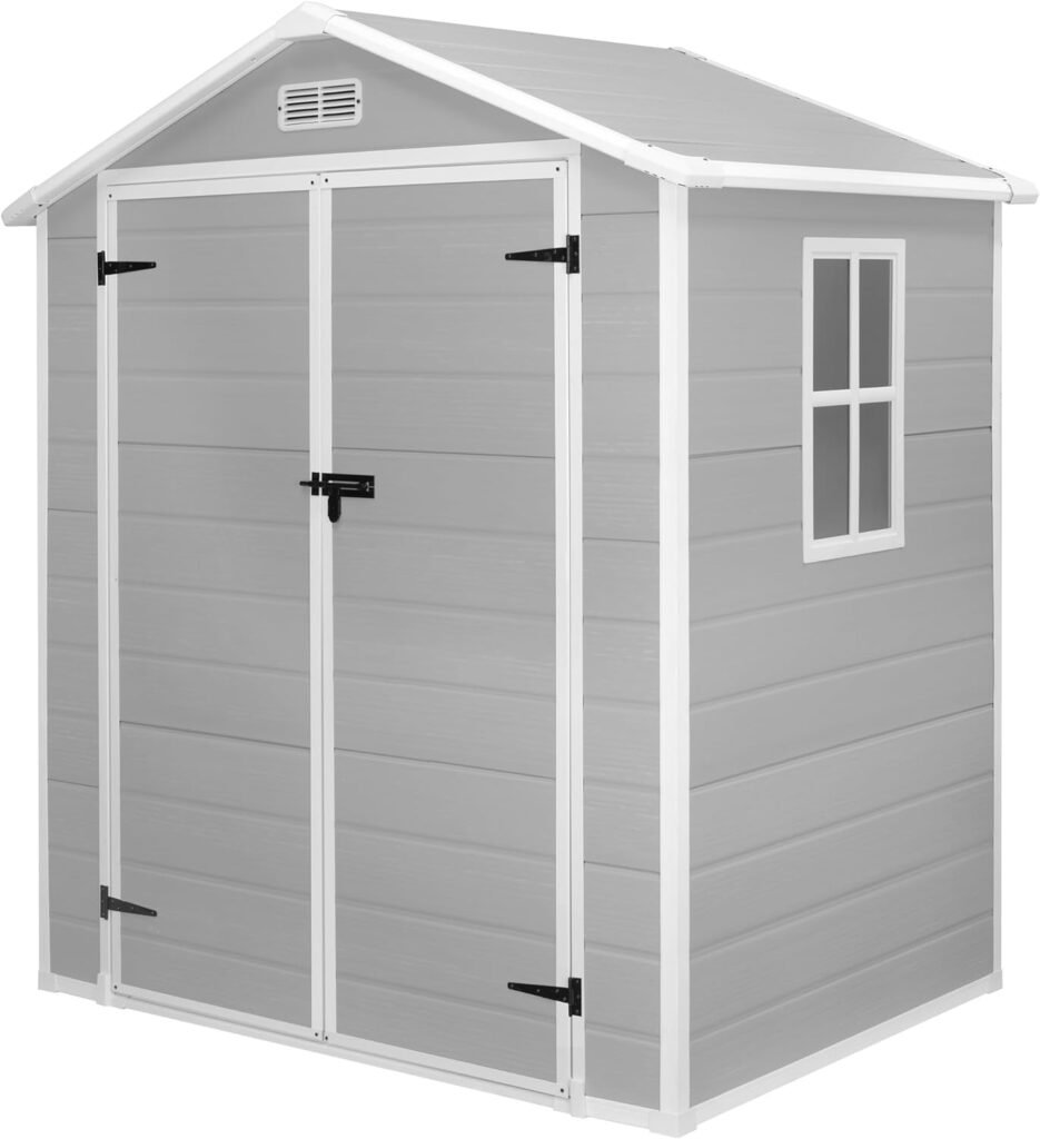 YOFE 4x6FT Resin Outdoor Storage Shed,Resin Shed Waterproof,Plastic Storage Shed with Reinforced Floor for Outdoor to Store Garden Tools